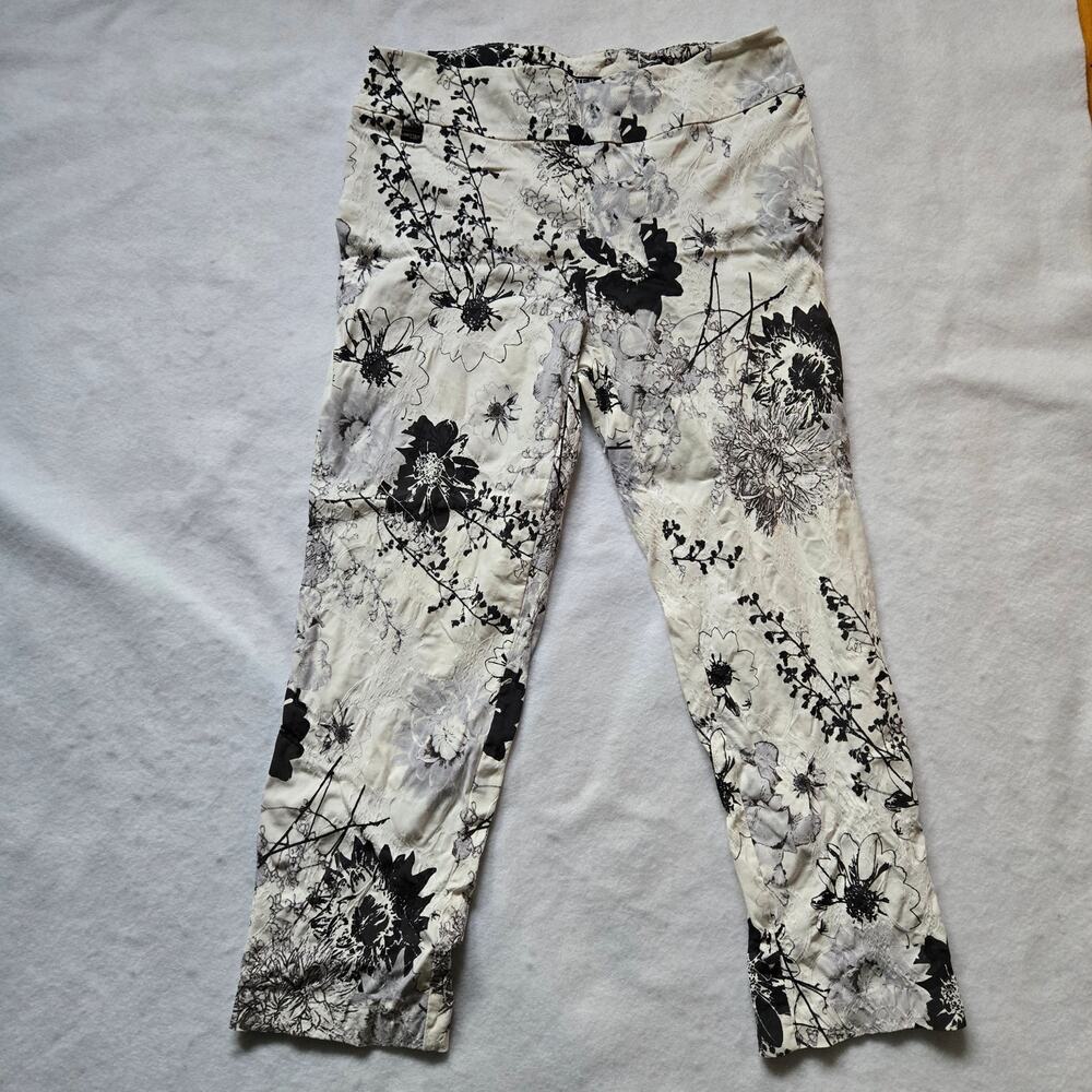 Lisette L. Montreal Pants Watercolor Floral, Stretch, Black, White, Gray Size 12
